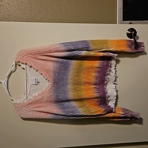 EUC Cropped, distressed rainbow sweater size L
